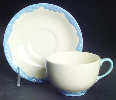 English Oak (Light Blue Embossed Edge) Flat Cup & Saucer Set