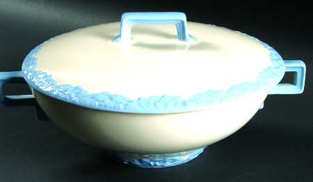 English Oak (Light Blue Embossed Edge) Round Covered Vegetable
