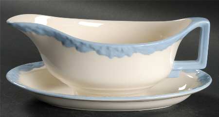 English Oak (Light Blue Embossed Edge) Gravy Boat & Underplate
