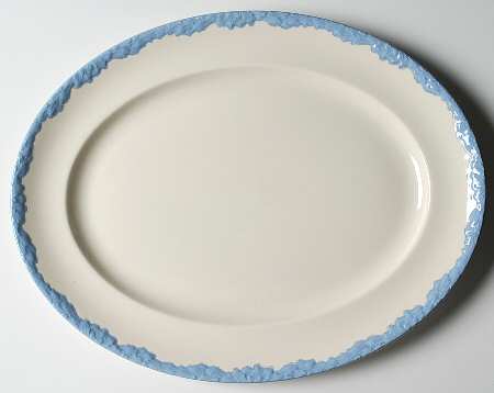 English Oak (Light Blue Embossed Edge) 16" Oval Serving Platter