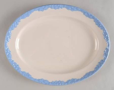 English Oak (Light Blue Embossed Edge) 11" Oval Serving Platter