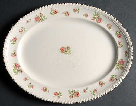 English Rose (Old English, Pink Roses) 14" Oval Serving Platter