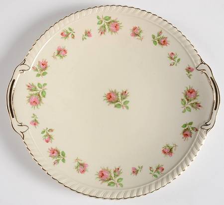 English Rose (Old English, Pink Roses) Handled Cake Plate