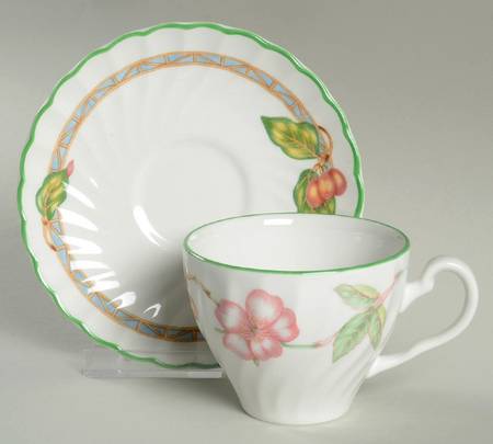 English Rose (Regency, Floral Vine) Flat Cup & Saucer Set