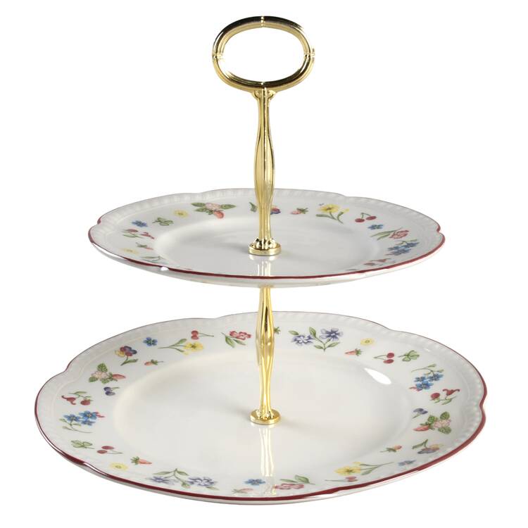 Fleurette 6 5/8"-10"  2 Tiered Serving Tray (Dp, Sp) HC
