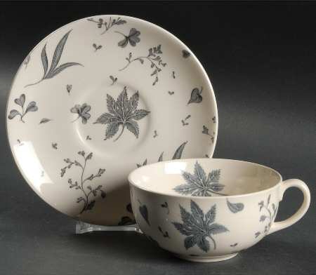 Floating Leaves Gray Flat Cup & Saucer Set