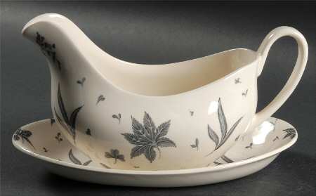 Floating Leaves Gray Gravy Boat & Underplate