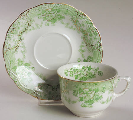 The Florentine Green (Gold Trim) Flat Cup & Saucer Set