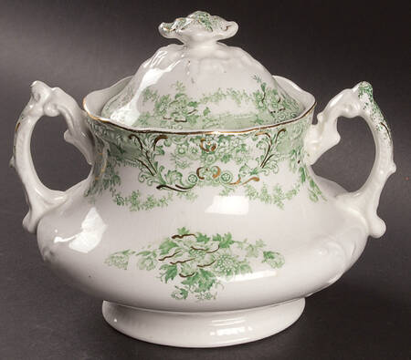 The Florentine Green (Gold Trim) Sugar Bowl & Lid by Johnson Brothers