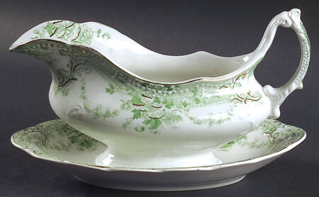 The Florentine Green (Gold Trim) Gravy Boat & Underplate/Relish