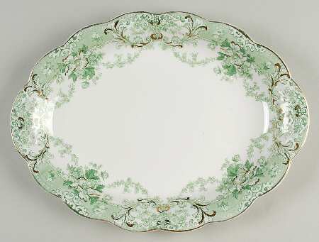 The Florentine Green (Gold Trim) 12" Oval Serving Platter