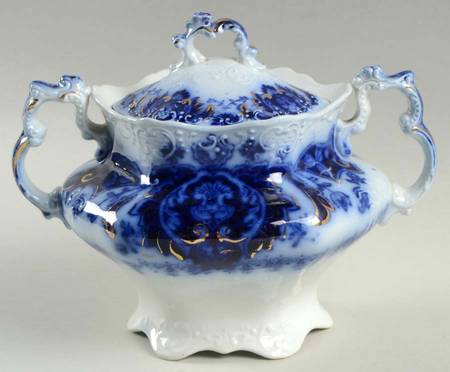 Florida (Flow Blue, Gold Accents) Sugar Bowl & Lid