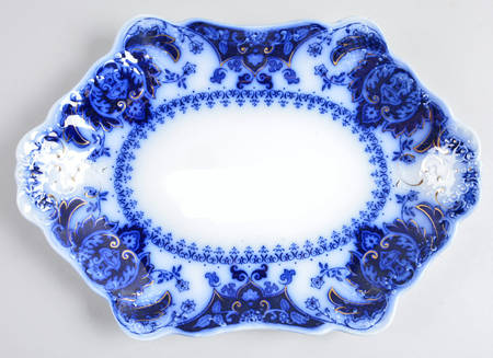 Florida (Flow Blue, Gold Accents) 14" Oval Serving Platter