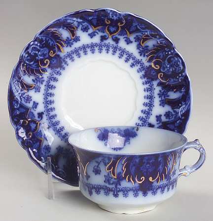 Florida (Flow Blue, Gold Accents) Flat Cup & Saucer Set