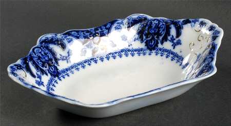 Florida (Flow Blue, Gold Accents) 10" Oval Vegetable Bowl