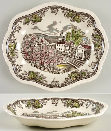 Friendly Village, The ("Made in England" Backstamp) 10" Oval Vegetable Bowl