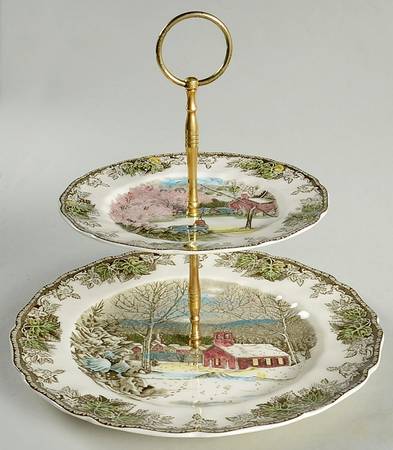Friendly Village, The ("Made in England" Backstamp) 2 Tiered Serving Tray (Dinner & Dessert Plates)