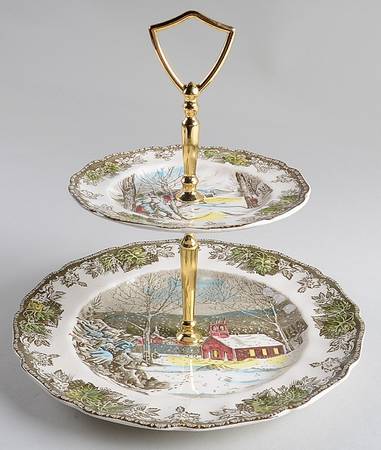 Friendly Village, The ("Made in England" Backstamp) 2 Tiered Serving Tray (Dinner&Bread/Butter Plate)