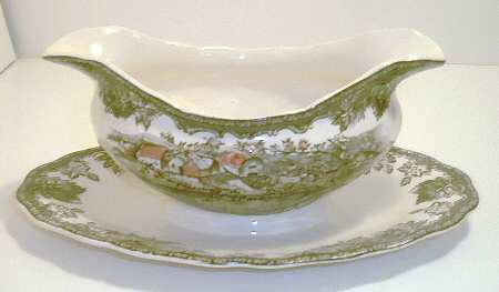 Friendly Village, The ("Made in England" Backstamp) Gravy Boat with Attached Underplate