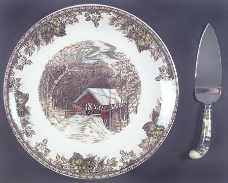 Friendly Village, The ("Made in England" Backstamp) Cake Plate and Server (Boxed Set)