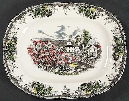 Friendly Village, The ("Made in England" Backstamp) Bedford Dish