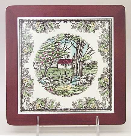 Friendly Village, The ("Made in England" Backstamp) Wood Frame Trivet