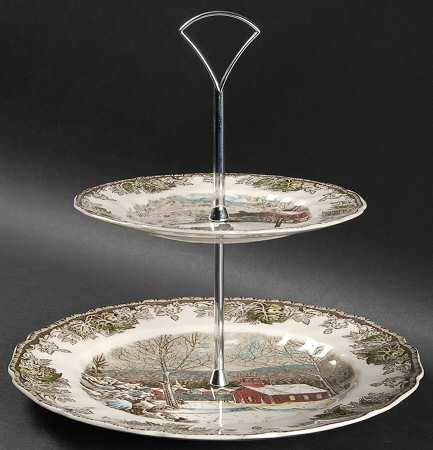 Friendly Village, The ("Made in England" Backstamp) 2 Tiered Serving Tray (Dinner & Salad Plate)