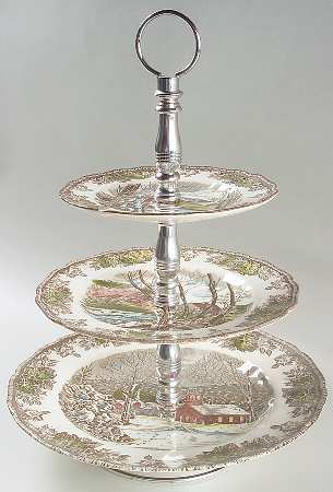 Friendly Village, The ("Made in England" Backstamp) 3-Tiered Serving Tray (DP, SP, BB)