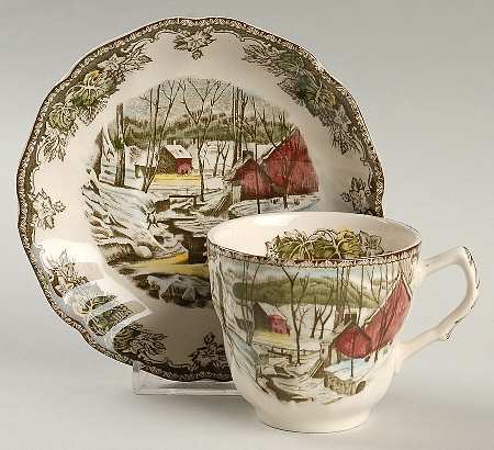Friendly Village, The ("Made in England" Backstamp) Flat Cup & Saucer Set