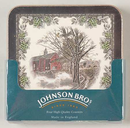 Friendly Village, The ("Made in England" Backstamp) Square Corkback Coaster - Set of 4 Motifs
