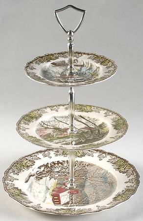 Friendly Village, The ("Made in England" Backstamp) 3-Tiered Serving Tray (DP, SP, BB)