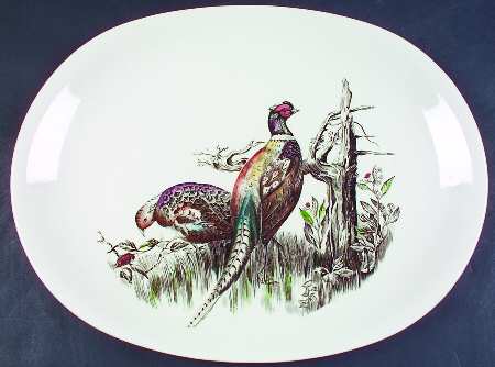 Game Birds Cream 16" Oval Serving Platter