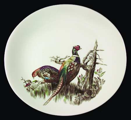 Game Birds Cream 14" Oval Serving Platter