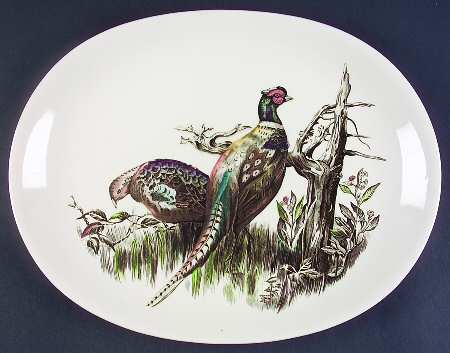Game Birds Cream 14" Oval Serving Platter