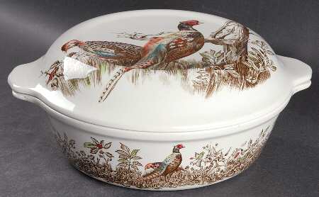 Game Birds Cream 2.5 Qt Round Covered Casserole