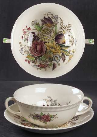Garden Bouquet Flat Cream Soup Bowl & Saucer Set