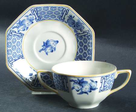 Geneva Blue and White Flat Bouillon Cup & Saucer