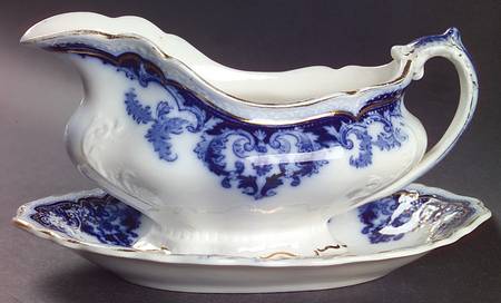 Georgia (Flow Blue, Gold Trim) Gravy Boat & Underplate/Relish