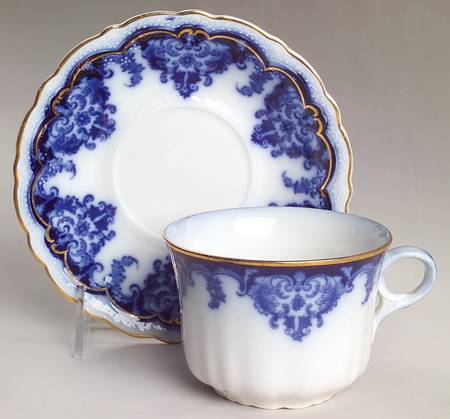 Georgia (Flow Blue, Gold Trim) Oversized Cup & Saucer Set
