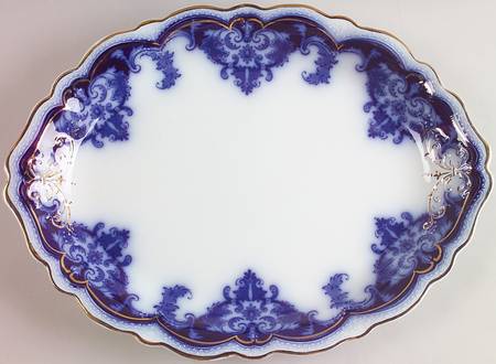 Georgia (Flow Blue, Gold Trim) 16" Oval Serving Platter
