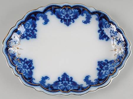 Georgia (Flow Blue, Gold Trim) 14" Oval Serving Platter