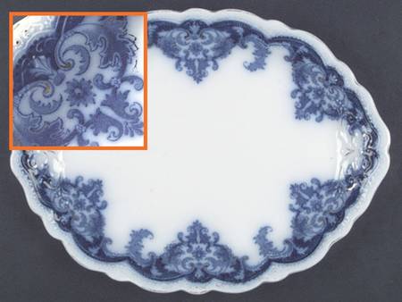Georgia (Flow Blue, Gold Trim) 12" Oval Serving Platter