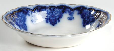 Georgia (Flow Blue, Gold Trim) 8" Oval Vegetable Bowl