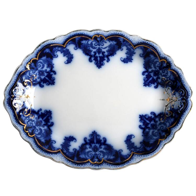 Georgia (Flow Blue, Gold Trim) 11" Oval Serving Platter by Johnson Brothers