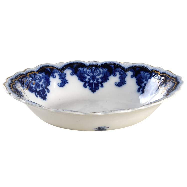 Georgia (Flow Blue, Gold Trim) 9" Oval Vegetable Bowl
