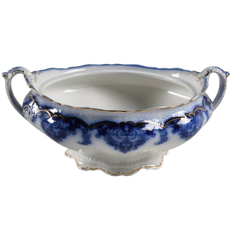 Georgia (Flow Blue, Gold Trim) Tureen No Lid