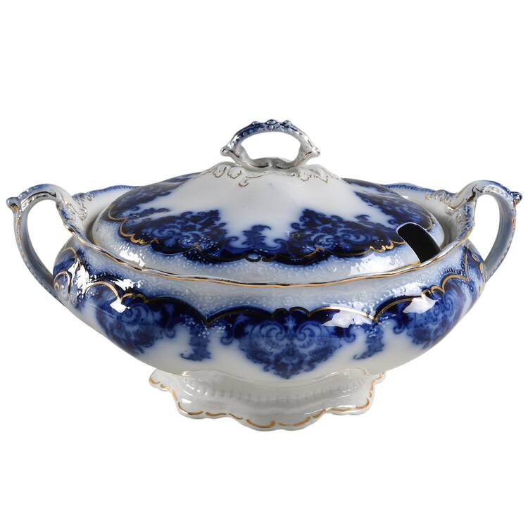 Georgia (Flow Blue, Gold Trim) Tureen &  Lid