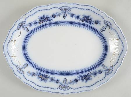 Glenwood (Flow Blue, No Gold Trim) 12" Oval Serving Platter