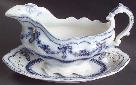 Glenwood (Flow Blue, No Gold Trim) Gravy Boat & Underplate
