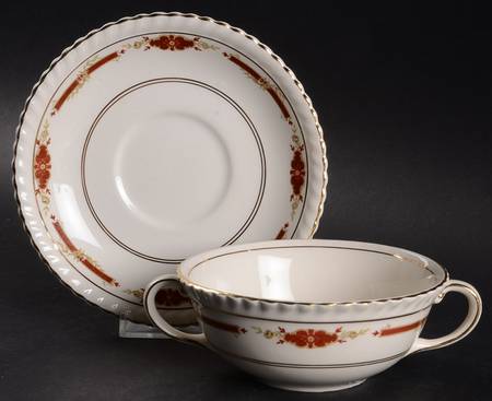 Guildford Maroon Flat Cream Soup Bowl & Saucer Set